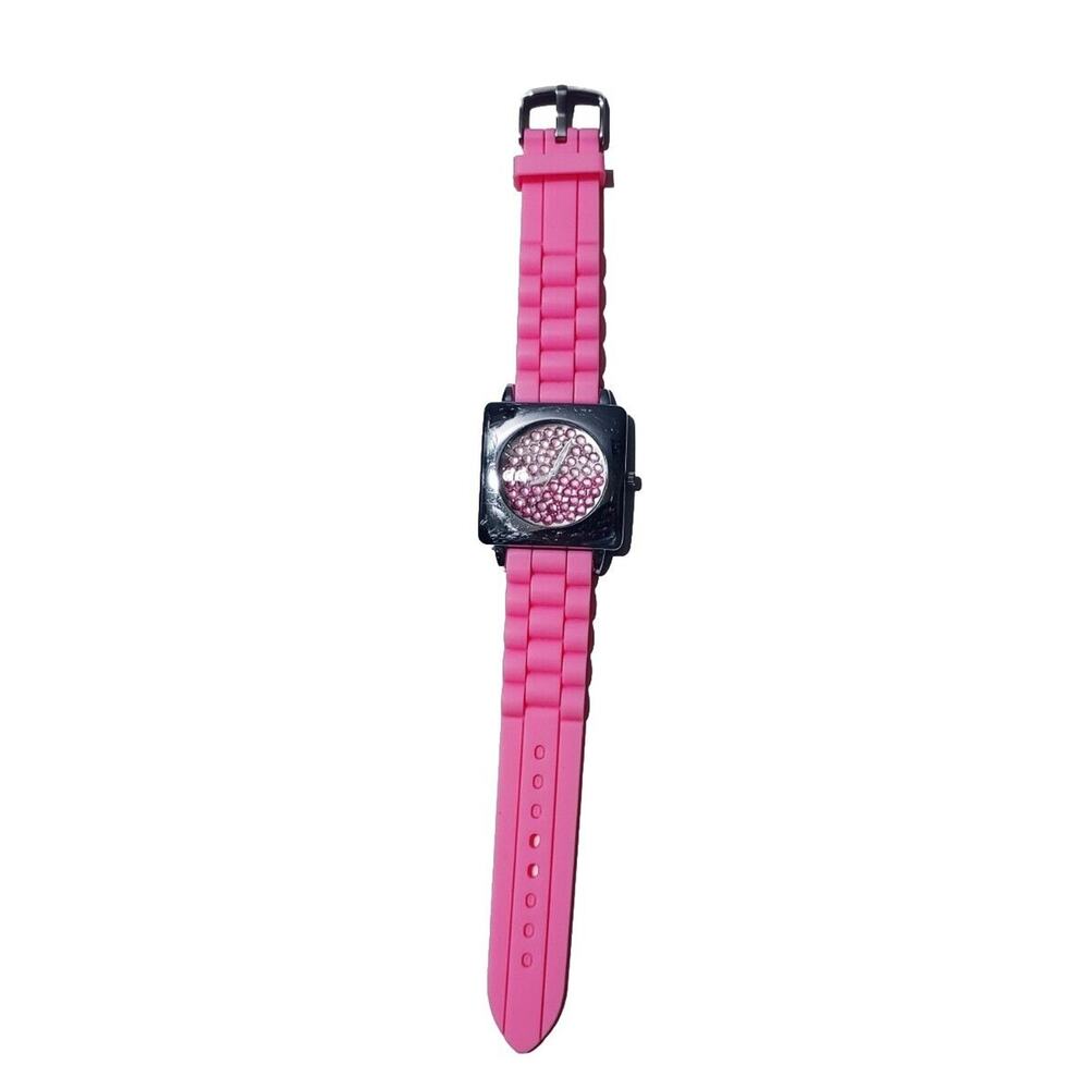 Geneva Pink Silicone Rhinestone Fashion Watch